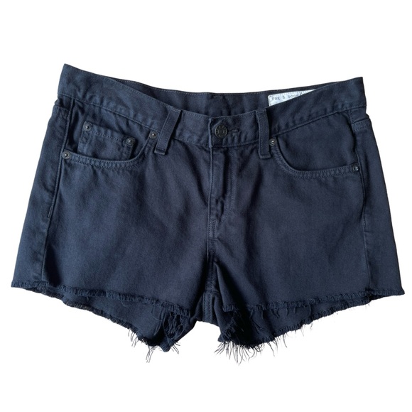 RAG & BONE Black Denim Mini Shorts Grunge Festival Raw Hem - Size 25 - Picture 4 of 13